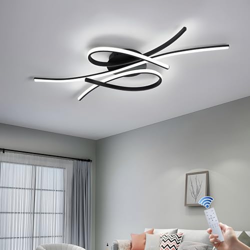 LED Deckenleuchte Modern Dimmbar Deckenlampe Schlafzimmerlampe Wohnzimmerlampe Deckenleuchten mit Fernbedienung Innen Design Deckenbeleuchtung für Wohnzimmer Küche Esszimmer Arbeitszimmer Büro(Nero,10 von GaoHX