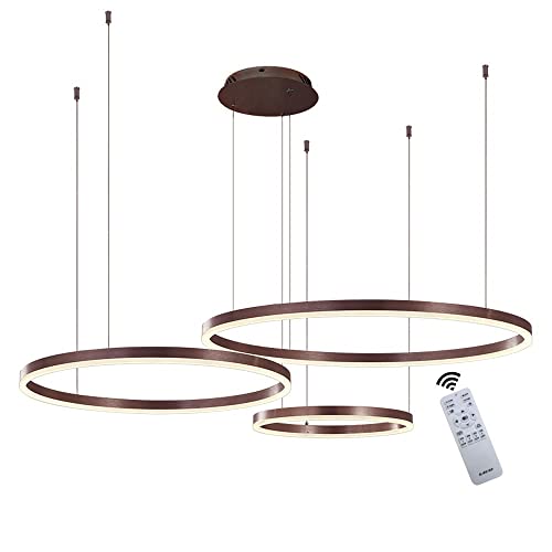 LED Pendelleuchte Modern Dimmbar Pendellampe Esstischlampe 45W 3-Ring Höhenverstellbar Hängeleuchte Braun Aluminium Acryl Kronleuchter mit fernbedienung Wohnzimmer Esszimmer Hängelampe 20+40+60cm LED Pendelleuchte Modern Dimmbar Pendellampe Esstischlampe 45W 3-Ring Höhenverstellbar Hängeleuchte Braun Aluminium Acryl Kronleuchter mit fernbedienung Wohnzimmer Esszimmer Hängelampe 20+40+60cm von GaoHX