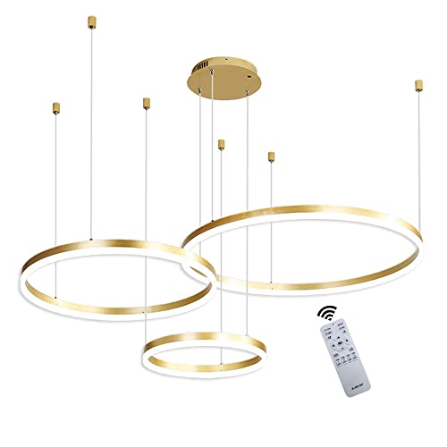 LED Pendelleuchte Modern Dimmbar Pendellampe Esstischlampe 45W 3-Ring Höhenverstellbar Hängeleuchte Gold Aluminium Acryl Kronleuchter mit fernbedienung Wohnzimmer Esszimmer Hängelampe 20+40+60cm… von GaoHX