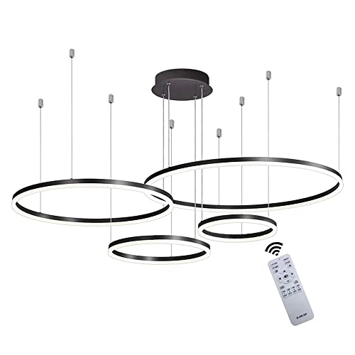 LED Pendelleuchte Modern Dimmbar Pendellampe Esstischlampe 90W 4-Ring Höhenverstellbar Hängeleuchte Schwarz Aluminium Acryl Kronleuchter mit fernbedienung Wohnzimmer Esszimmer Hängelampe 20+40+60+80cm LED Pendelleuchte Modern Dimmbar Pendellampe Esstischlampe 90W 4-Ring Höhenverstellbar Hängeleuchte Schwarz Aluminium Acryl Kronleuchter mit fernbedienung Wohnzimmer Esszimmer Hängelampe 20+40+60+80cm von GaoHX