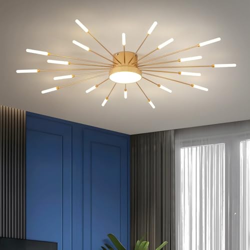 Modern LED Deckenleuchte Wohnzimmer, Feuerwerk Deckenlampe Schlafzimmer, Kronleuchter, Deckenbeleuchtung für Wohnzimmer, Schlafzimmer, Esszimmer, Flur, Küche, Natürlich Licht 4500K(Gold,20+1 Lights) von GaoHX