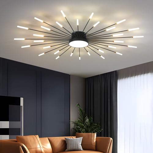 Modern LED Deckenleuchte Wohnzimmer, Feuerwerk Deckenlampe Schlafzimmer, Kronleuchter, Deckenbeleuchtung für Wohnzimmer, Schlafzimmer, Esszimmer, Flur, Küche, Natürlich Licht 4500K(Nero,30+1 Lights) von GaoHX