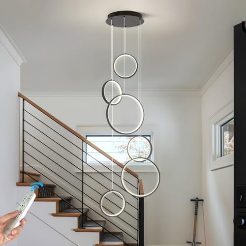 Modern LED Hängelampe Dimmbar Ringe Pendelleuchte Wohnzimmerlamp, Lange Treppenhaus Schwarzer LED Kronleuchter, Treppe Hängeleuchte Schlafzimmer Esszimmer Küchenlampe Höhenverstellbar Lampen(6 Rings) Modern LED Hängelampe Dimmbar Ringe Pendelleuchte Wohnzimmerlamp, Lange Treppenhaus Schwarzer LED Kronleuchter, Treppe Hängeleuchte Schlafzimmer Esszimmer Küchenlampe Höhenverstellbar Lampen(6 Rings) von GaoHX