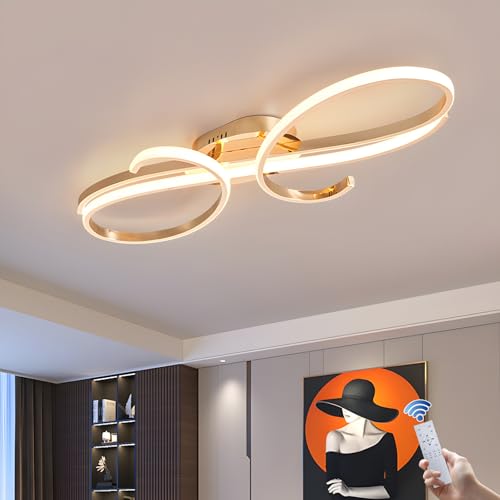 Moderne LED Deckenleuchte Dimmbar Mit Fernbedienung - Creative Design Deckenbeleuchtung für Wohnzimmer, Schlafzimmer, Esszimmer, Küche (Gold, 100cm) von GaoHX