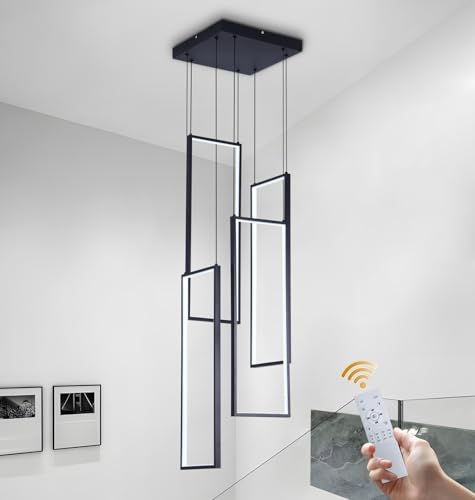 Treppenhaus Kronleuchter Modern Pendelleuchte, Höhe Einstellbar Schwarz LED Pendelleuchte, Rechteckige Dimmbar Dekoratives Hängeleuchte für Schlafzimmer Treppe Esszimmer Wohnzimmer Pendellampe Lüster( von GaoHX