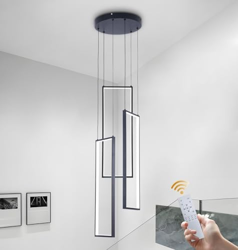 Treppenhaus Kronleuchter Modern Pendelleuchte, Höhe Einstellbar Schwarz LED Pendelleuchte, Rechteckige Dimmbar Dekoratives Hängeleuchte für Schlafzimmer Treppe Esszimmer Wohnzimmer Pendellampe Lüster( Treppenhaus Kronleuchter Modern Pendelleuchte, Höhe Einstellbar Schwarz LED Pendelleuchte, Rechteckige Dimmbar Dekoratives Hängeleuchte für Schlafzimmer Treppe Esszimmer Wohnzimmer Pendellampe Lüster( von GaoHX