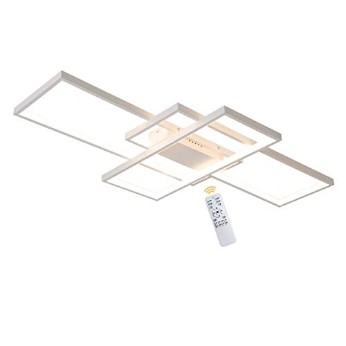 Wohnzimmerlampe Modern 95W LED Decke Dimmbar Acryl Lampenschirm Deckenleuchte Weiß Chic Eckig Designer-Lampe Esstischlampe Mit Fernbedienung Deckenlampe für Pendelleuchte Küche Flur Leuchten, 110cm von GaoHX