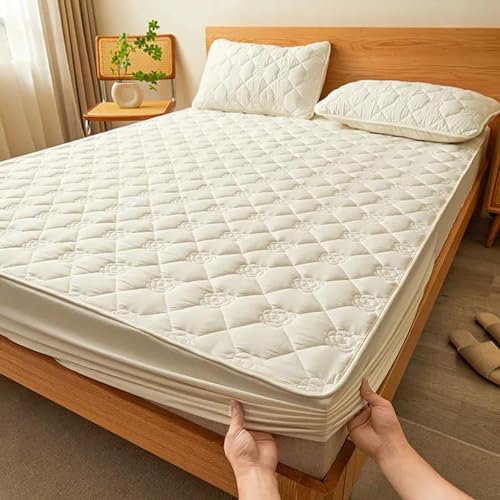 Gesteppter, Wasserdichter Matratzenschoner Aus Mikrofaser Für Doppelbetten, Matratzen-doppelschoner, 30 Cm Tiefer Stretch-rock, Doppelmatratzenschoner, Matrat(Size:200*200cm/78.74"x78.74",Color:White) von GaoYIYI