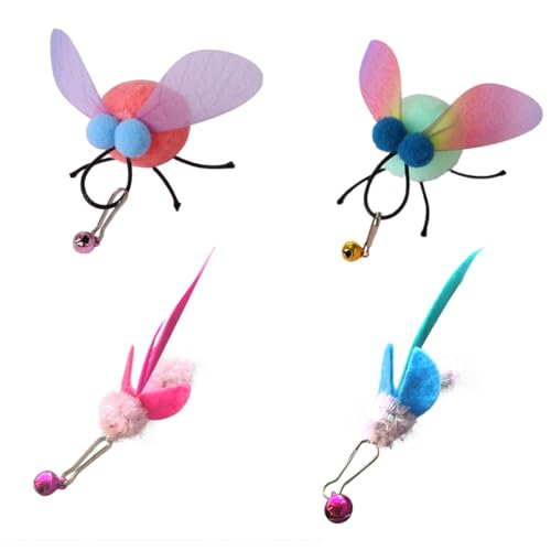 Gaodercha 4Pcs Katze Wand Spielzeug Ersatz 4 Styles Insekt Katze Spielzeug Wand Nachfüllungen mit Glocken interaktive Spielzeugs Katzes Insekt Feder Ersatz für Indoor Katzen Kätzchen von Gaodercha