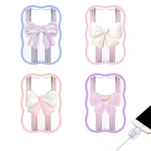 Gaodercha 4Pcs Ladekabel Saver Cute Wave Pattern Charging Line Protection Pretty Bow Soft USB Cable Protector Kompatibel für Typ-c iPhone Die meisten Handys und iPad von Gaodercha