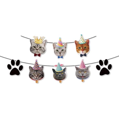 Gaodercha Haustier Thema Geburtstag Banner Katze alles Gute zum Geburtstag Banner Set Katze Gesichter Dekoration mit Geburtstags Girlande bunte Kätzchen Party für Katze Thema Party Supplies von Gaodercha