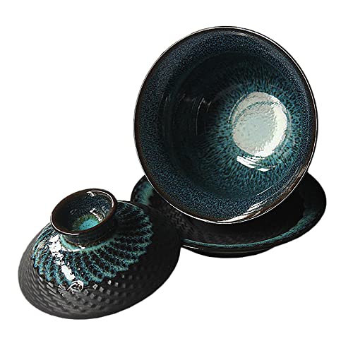 Gaolinci Jianzhan Teetasse mit Untertasse und Deckel, glasierte Keramik, 142 ml, Sancai Gaiwan von Gaolinci