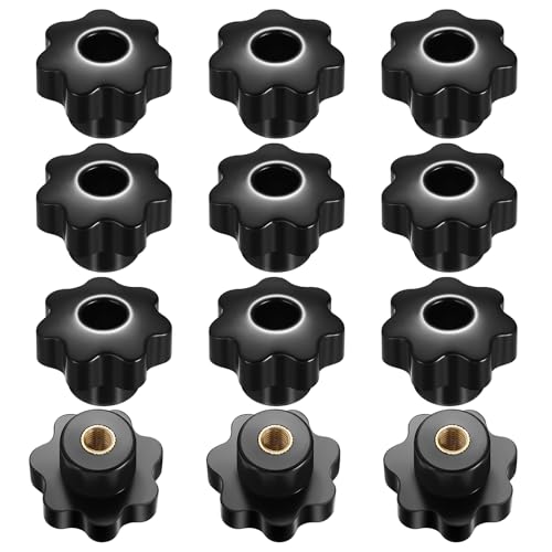 12 Stück M8 Sternschrauben, Rändelschraube OD 38 mm, Sterngriffschrauben, Flügelmuttern, Sterngriffmuttern, Rändelmuttern, Sternrändelschrauben, Möbelgriff-Rändelschrauben schwarz von Gaomoeny