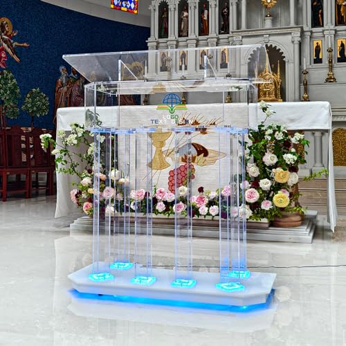 Gaonala Kirchen kanzel, 118.5cm Transparenter Acryl Rednerpult mit Rädern, Zylindrisches Stehpulte klares Rednerpult mit vertikaler Leseplattform für Kirchen,118.5cm x 90cm x 45 cm (1, Obelisk) von Gaonala