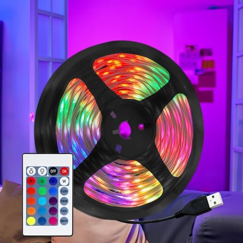 Gaoxun LED Strip 5m USB, RGB LED Streifen, 16 Farbwechsel LED Lichterkette mit Fernbedienung, Dimmbar, 4 Modi, Selbstklebend LED Leiste für Halloween Party Haus TV PC Schlafzimmer Küche Gaming Deko von Gaoxun