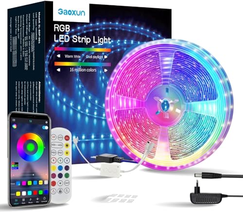 Gaoxun LED Strip 10M, Smart RGB LED Streifen, Farbwechsel LED Lichterkette Band App Steuerung, mit Fernbedienung, Musik Sync, Dimmbar DIY Deko für Schlafzimmer Küche Wohnzimmer Leiste Haus TV PC Party von Gaoxun