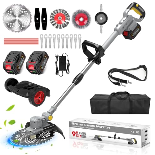 2025 Upgrade Akku Rasentrimmer, Freischneider Akku, Rasentrimmer akku Kompatibel mit Makita, freischneider mit unkrautbürste (Enthalten:750W Bürstenloser Motor,2X4.0Ah Akku,6 Klingentypen,Rucksack) von Gapbvys