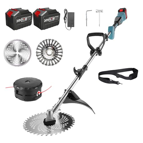Akku Rasentrimmer mit Akku und Ladegerät, 3 in 1 rasentrimmer mit 2 Akku 4.0Ah, 18V Freischneider mit Unkrautbürste, 23 cm Schnittdurchmesser & Abnehmbare Stange, für Trimmer Garten von Gapbvys