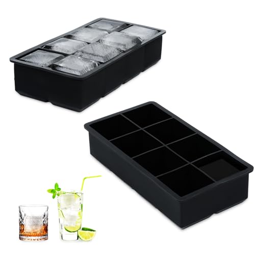 Silikon Eiswürfelform, 2 Stück 8-Fach Eiswürfelbehälter, Grosse Eiswürfelform Eckig zum einfachen Lösen, Ice Cube Tray Eiswürfel Form BPA Frei für Whisky Cocktails Saft von Gapenbex