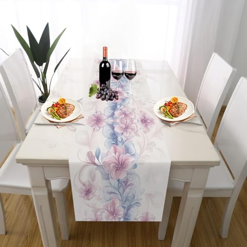 Abstrakt Geblümt Tischläufer Outdoor Hochzeitsdeko, Modern Ranke Botanisch Pflanze Tischdeko Waschbar für Einschulung Deko Couchtisch Küche Esstisch Dekoration für Zuhause 30 x 180 cm von Gaqinhh