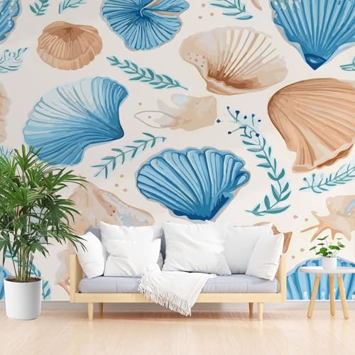 Abstrakt Meereslebewesen 3D Fototapete, Aquarell Hülse Tapeten Vliestapete, Pflanzen Blätter Wandtapete Schlafzimmer Kinderzimmer Wohnzimmer Tapete Abwaschbar Wasserfest 150 x 105 cm (B x H) von Gaqinhh