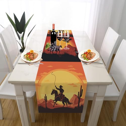 Amerikanischer Western Cowboy Tischläufer Outdoor Waschbar Extralang, Landschaft Pferd Silhouette Wüste Tischdeko für Einschulung Deko Couchtisch Küche Esstischv Dekoration für Zuhause 30 x 140 cm Amerikanischer Western Cowboy Tischläufer Outdoor Waschbar Extralang, Landschaft Pferd Silhouette Wüste Tischdeko für Einschulung Deko Couchtisch Küche Esstischv Dekoration für Zuhause 30 x 140 cm von Gaqinhh