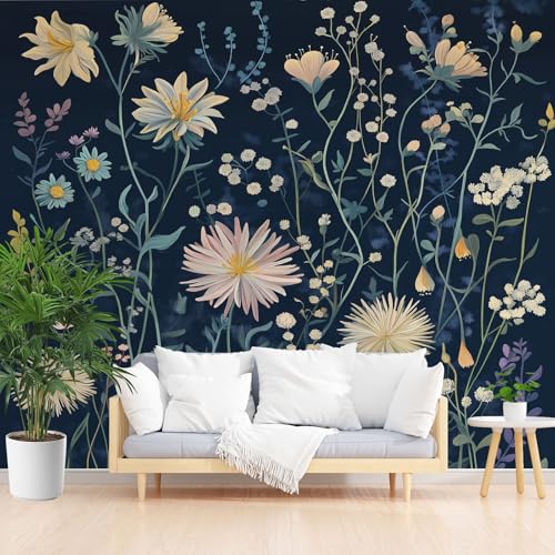 Aquarell Blumen Vliestapete Abwaschbar, Pflanzen Blüten Blätter Fototapete 3d Effekt, Natur Floral Tapete Badezimmer Wasserfest Wohnzimmer Kinderzimmer Tapeten Vliestapete 450 x 315 cm (B x H) von Gaqinhh