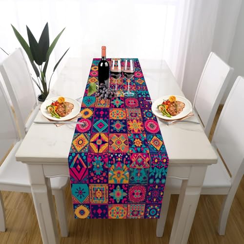 Aztekenmuster Geometrie Tischläufer Einschulung Deko, Ethnischer Stil Patchwork Bohemian Polygon Tischläufer Waschbar für Sommerdeko Couchtisch Esstisch Partydeko Dekoration für Zuhause 40 x 140 cm von Gaqinhh