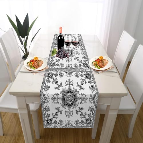 Barock Geblümt Tischläufer Einschulung Deko, Vintage Ornament Traditionell Muster Tischläufer Waschbar für Sommerdeko Couchtisch Küche Esstisch Partydeko Dekoration für Zuhause 40 x 140 cm von Gaqinhh