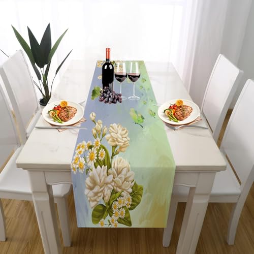 Blumen Jasmin Tischdeko Outdoor Sommer Deko, Malerei Gänseblümchen Aquarell Schmetterling Tischläufer Waschbar für Einschulung Deko Couchtisch Küche Esstisch Dekoration für Zuhause 33 x 183 cm Blumen Jasmin Tischdeko Outdoor Sommer Deko, Malerei Gänseblümchen Aquarell Schmetterling Tischläufer Waschbar für Einschulung Deko Couchtisch Küche Esstisch Dekoration für Zuhause 33 x 183 cm von Gaqinhh