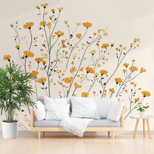 Blumenmuster Pflanzen Vliestapete Abwaschbar, Rustikal Pastoral Floral Fototapete 3d Effekt, Boho Blumen Tapete Badezimmer Wasserfest Wohnzimmer Kinderzimmer Tapeten Vliestapete 450 x 315 cm (B x H) von Gaqinhh
