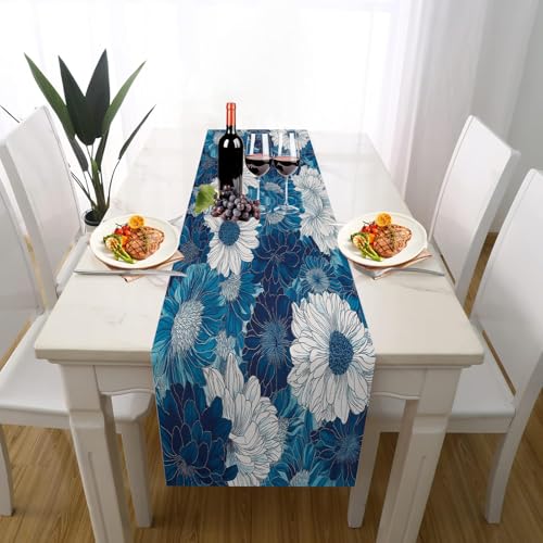 Blumenpflanzen Geblümt Tischdeko Outdoor Sommer Deko, Modern Blume Botanisch Blätter Tischläufer Waschbar für Einschulung Deko Couchtisch Küche Esstisch Dekoration für Zuhause 33 x 183 cm von Gaqinhh