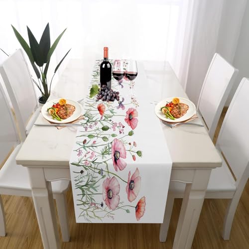 Blumenpflanzen Mohn Tischläufer Sommer Waschbar, Landschaftsmalerei Blumen Natur Wildblumen Tischläufer für Einschulung Deko Couchtisch Küche Esstischv Partydeko Dekoration für Zuhause 40 x 240 cm Blumenpflanzen Mohn Tischläufer Sommer Waschbar, Landschaftsmalerei Blumen Natur Wildblumen Tischläufer für Einschulung Deko Couchtisch Küche Esstischv Partydeko Dekoration für Zuhause 40 x 240 cm von Gaqinhh