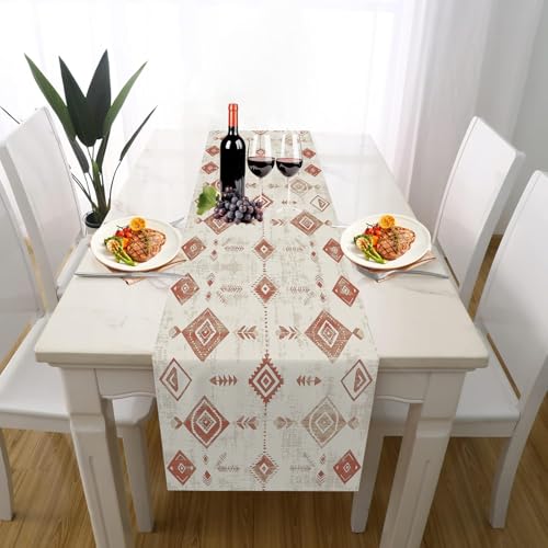 Bohemian Geometrie Tischläufer Outdoor Hochzeitsdeko, Aztekenmuster Raute Ethnischer Pfeil Tischdeko Waschbar für Einschulung Deko Couchtisch Küche Esstisch Dekoration für Zuhause 30 x 180 cm von Gaqinhh