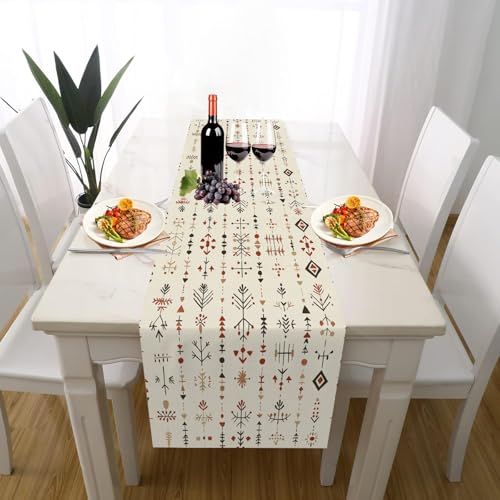 Boho Stammes Tischläufer Sommer Waschbar, Aztekenmuster Pfeil Geometrie Raute Tischläufer für Einschulung Deko Couchtisch Küche Esstischv Partydeko Dekoration für Zuhause 40 x 240 cm von Gaqinhh
