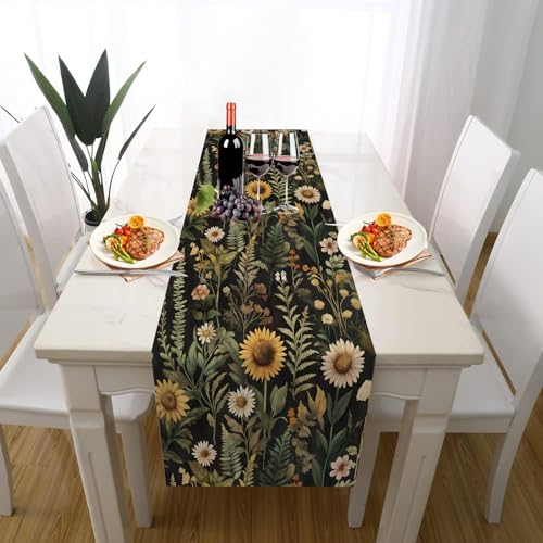 Botanisch Wildblumen Tischläufer Outdoor Hochzeitsdeko, Rustikal Pflanze Natur Farn Tischdeko Waschbar für Einschulung Deko Couchtisch Küche Esstisch Dekoration für Zuhause 30 x 180 cm von Gaqinhh