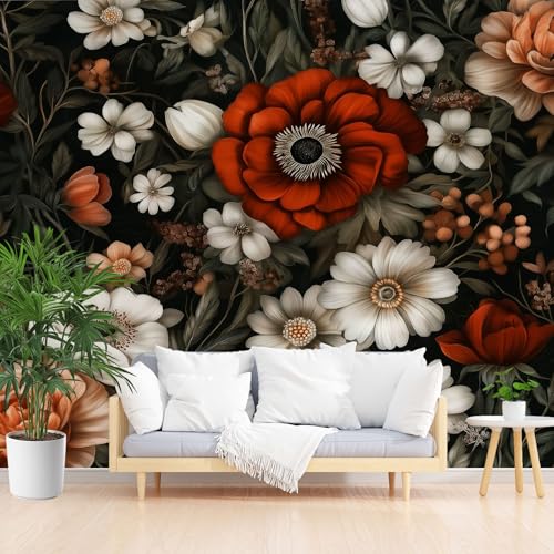 Bunt Blumenmuster Fototapete 3d Effekt, Vintage Bauernhaus Blüten Wandtapete Wasserfest, Floral Pflanzen Blätter Vliestapete Mädchen Jungen Wohnzimmer Abwaschbar Tapete 300 x 210 cm (B x H) von Gaqinhh