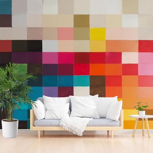 Bunt Kariert Fototapete Schlafzimmer, Geometrisches Karo 3D Tapete Vliestapete, Moderne Ästhetik Tapeten Wohnzimmer Kinderzimmer Abwaschbare Tapete Wasserfest 350 x 256 cm (B x H) von Gaqinhh