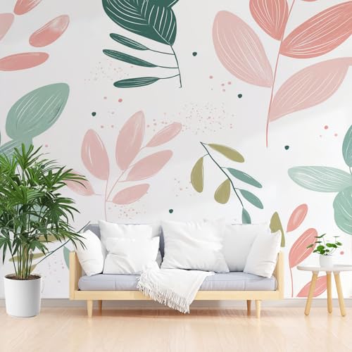 Bunt Pflanzen Blätter Fototapete 3d Effekt, Handgezeichnet Blatt Wandtapete Wasserfest, Modern Botanische Vliestapete Kinderzimmer Mädchen Jungen Wohnzimmer Abwaschbar Tapete 300 x 210 cm (B x H) von Gaqinhh