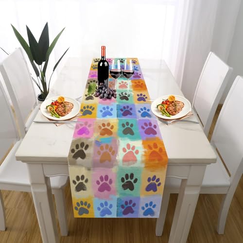 Bunt Pfotenabdruck Tischläufer Einschulung Deko, Tiermuster Quadrat Malerei Hund Tischdeko Waschbar Küche Tisch Dekoration Geburtstag Hochzeitsdeko 30x120cm Bunt Pfotenabdruck Tischläufer Einschulung Deko, Tiermuster Quadrat Malerei Hund Tischdeko Waschbar Küche Tisch Dekoration Geburtstag Hochzeitsdeko 30x120cm von Gaqinhh