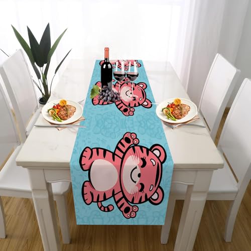 Cartoon Tiger Tischdeko Outdoor Sommer Deko, Niedlich Tier Kinder Wildtiere Tischläufer Waschbar für Einschulung Deko Couchtisch Küche Esstisch Dekoration für Zuhause 33 x 183 cm von Gaqinhh