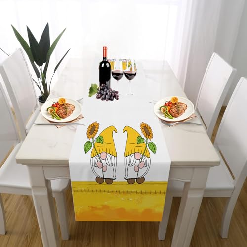 Cartoon Wichtel Tischläufer Outdoor Hochzeitsdeko, Niedlich Zwerg Bauernhaus Sonnenblume Tischdeko Waschbar für Einschulung Deko Couchtisch Küche Esstisch Dekoration für Zuhause 30 x 180 cm von Gaqinhh