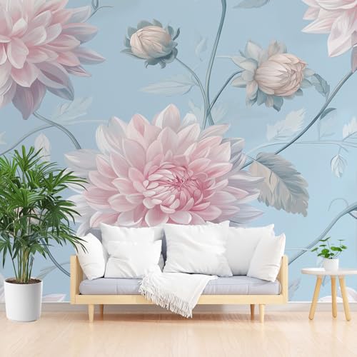 Dahlie Blumen 3D Fototapete, Aquarell Blüten Tapeten Vliestapete, Weinblätter Blumenmuster Wandtapete Schlafzimmer Kinderzimmer Wohnzimmer Tapete Abwaschbar Wasserfest 150 x 105 cm (B x H) von Gaqinhh
