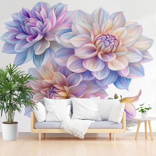 Dahlie Blumen Fototapete Schlafzimmer, Rustikal Pastoral Blüten 3D Tapete Vliestapete, Pflanzen Blätter Tapeten Wohnzimmer Kinderzimmer Abwaschbare Tapete Wasserfest 350 x 256 cm (B x H) von Gaqinhh