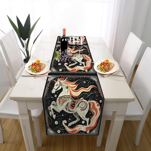 Fantasie Pferd Tischdeko Outdoor Sommer Deko, Mythos Stern Boho Tier Tischläufer Waschbar für Einschulung Deko Couchtisch Küche Esstisch Dekoration für Zuhause 33 x 183 cm von Gaqinhh