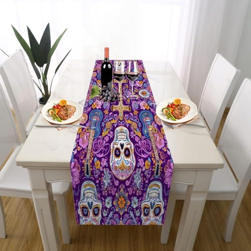 Feiertag Schädel Tischläufer Outdoor Waschbar Extralang, Musik Gitarre Halloween Kreuz Tischdeko für Einschulung Deko Couchtisch Küche Esstischv Dekoration für Zuhause 30 x 140 cm Feiertag Schädel Tischläufer Outdoor Waschbar Extralang, Musik Gitarre Halloween Kreuz Tischdeko für Einschulung Deko Couchtisch Küche Esstischv Dekoration für Zuhause 30 x 140 cm von Gaqinhh