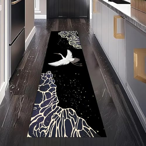 Fliegender Kranich Teppich Läufer Küchenteppich Waschbar Rutschfest 60x300 cm, Mondlandschaft Abstrakte Formen Teppichläufer für Küche Flur Eingangsbereich Bettumrandung Schlafzimmer Wohnzimmer Fliegender Kranich Teppich Läufer Küchenteppich Waschbar Rutschfest 60x300 cm, Mondlandschaft Abstrakte Formen Teppichläufer für Küche Flur Eingangsbereich Bettumrandung Schlafzimmer Wohnzimmer von Gaqinhh