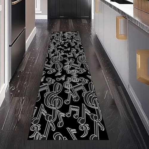 Gaqinhh Abstract Musiknoten Teppichläufer Waschbar rutschfest 60x180 cm, Musik Thema Küchenteppich Teppich Bettumrandung Schlafzimmer für Flur Eingangsbereich Wohnzimmer Teppiche von Gaqinhh