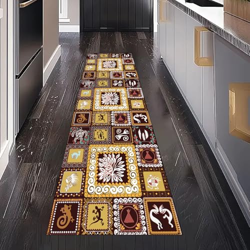 Gaqinhh Afrika Tribal Muster Teppichläufer Waschbar rutschfest 60x180 cm, Vintage Ethnischer Küchenteppich Teppich Bettumrandung Schlafzimmer für Flur Eingangsbereich Wohnzimmer Teppiche von Gaqinhh