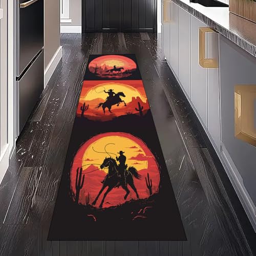Gaqinhh Amerikanischer Western Cowboy Teppichläufer Küchenteppich Waschbar rutschfest, Rustikaler Pferd Silhouette Kaktus Teppich Läufer Flur für Bettumrandung Eingangsbereich Wohnzimmer 80x250 cm Gaqinhh Amerikanischer Western Cowboy Teppichläufer Küchenteppich Waschbar rutschfest, Rustikaler Pferd Silhouette Kaktus Teppich Läufer Flur für Bettumrandung Eingangsbereich Wohnzimmer 80x250 cm von Gaqinhh
